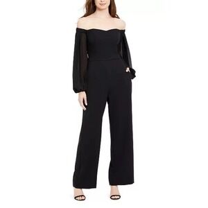Vince Camuto Black Off The Shoulder Sheer Balloon Sleeve Jumpsuit  Size‎ 8 EUC